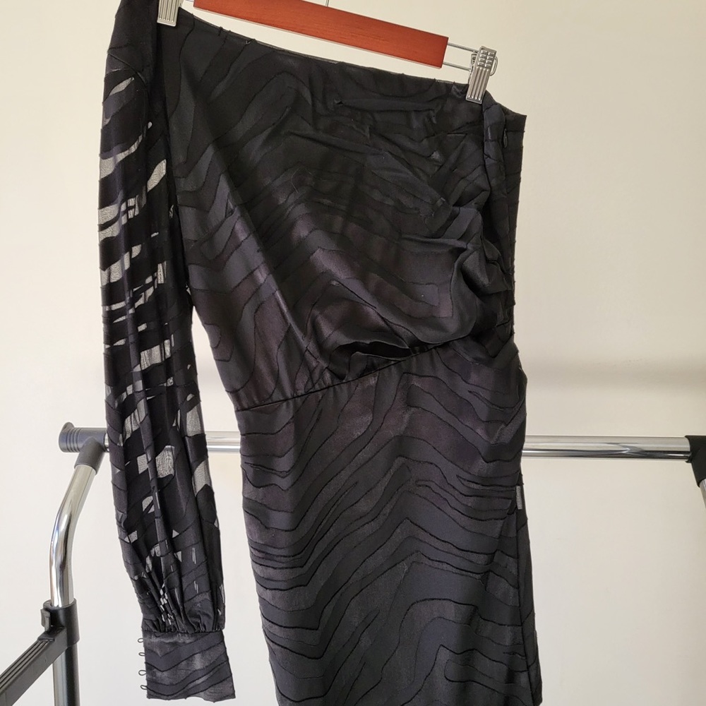 Black One Shoulder Long Sleeve Cocktail Dress